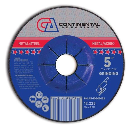 CONTINENTAL ABRASIVES 5" x 1/4" x 7/8" Signature T27 Depressed Center Grinding Wheel A5-10501452